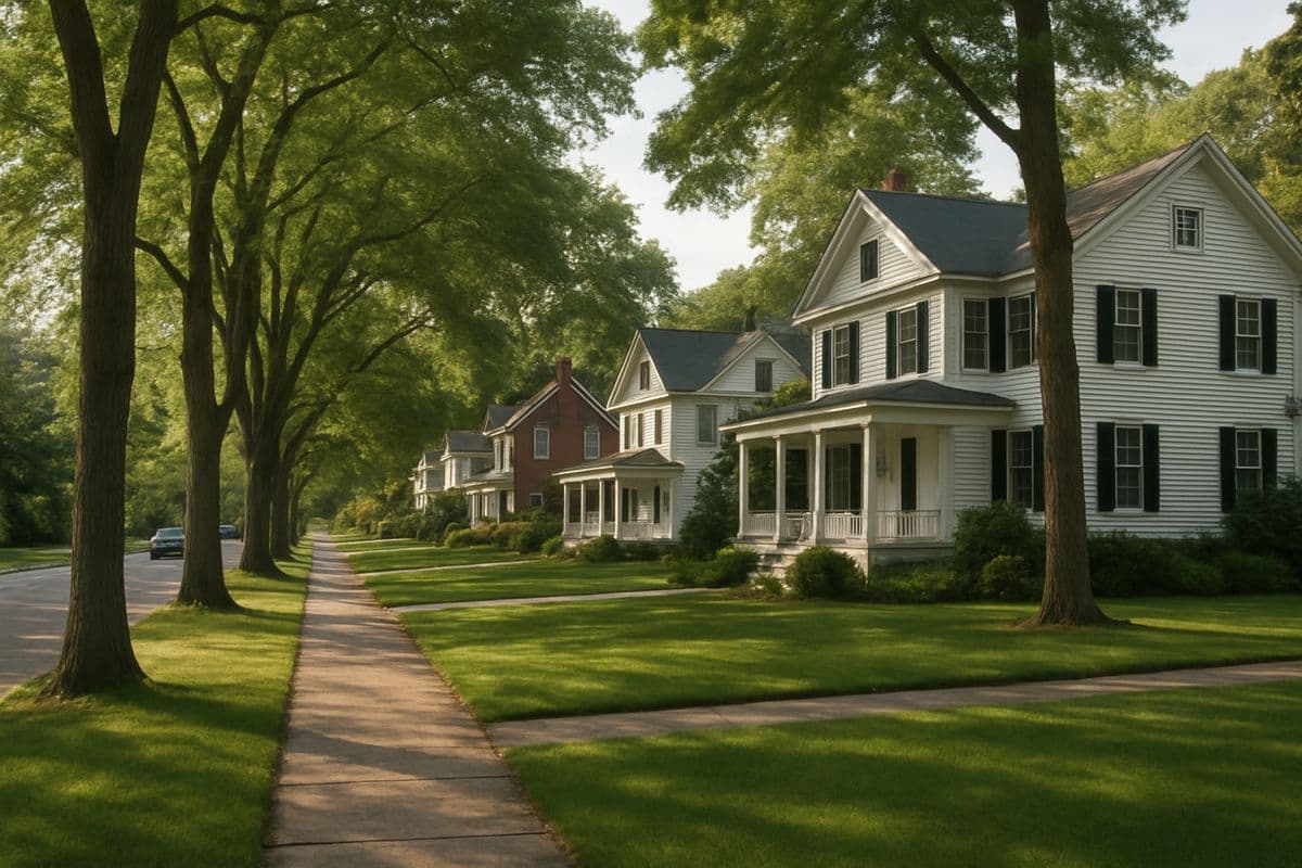 Tree-lined residential street in Penfield, NY