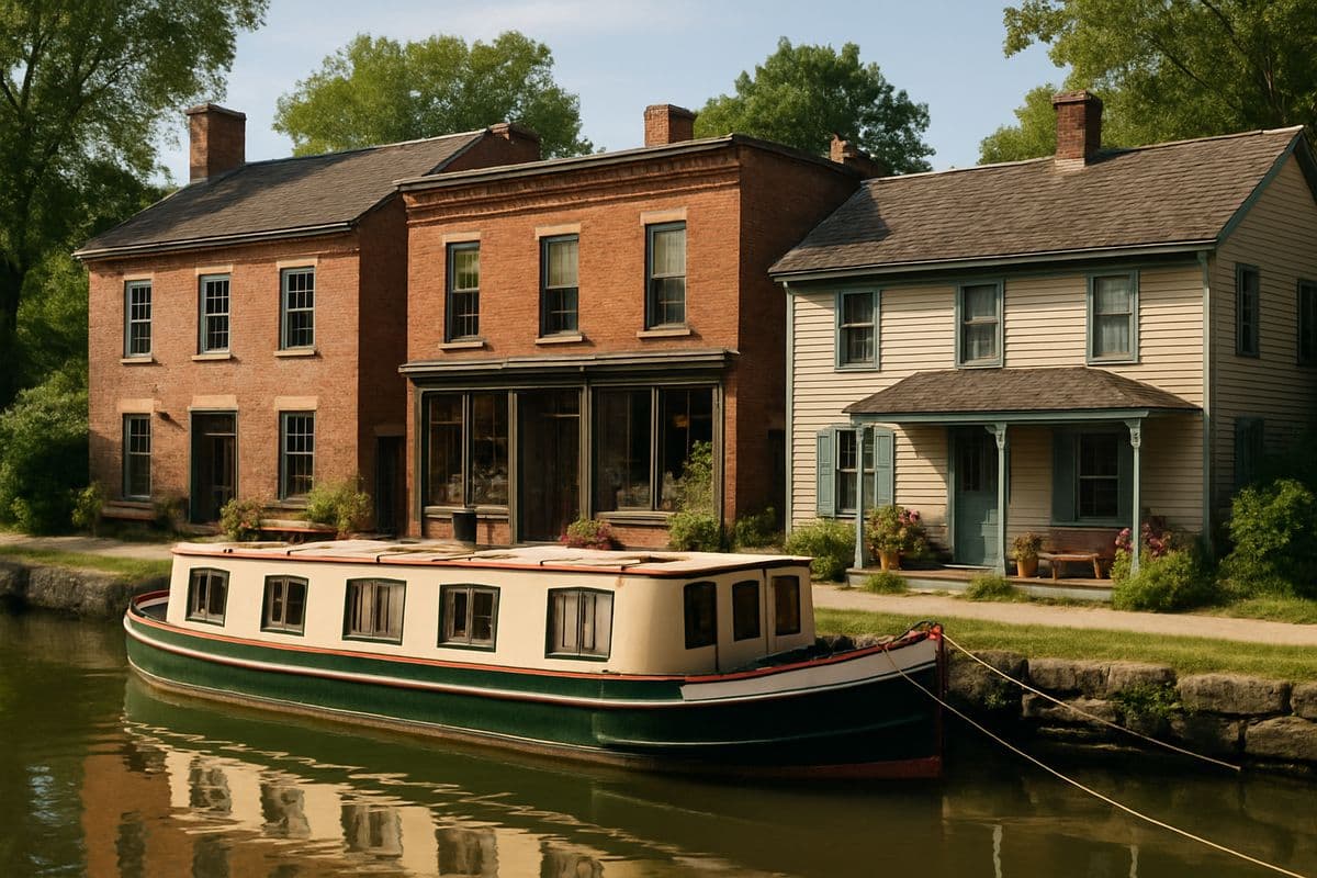 Canal-side village buildings in Pittsford, NY