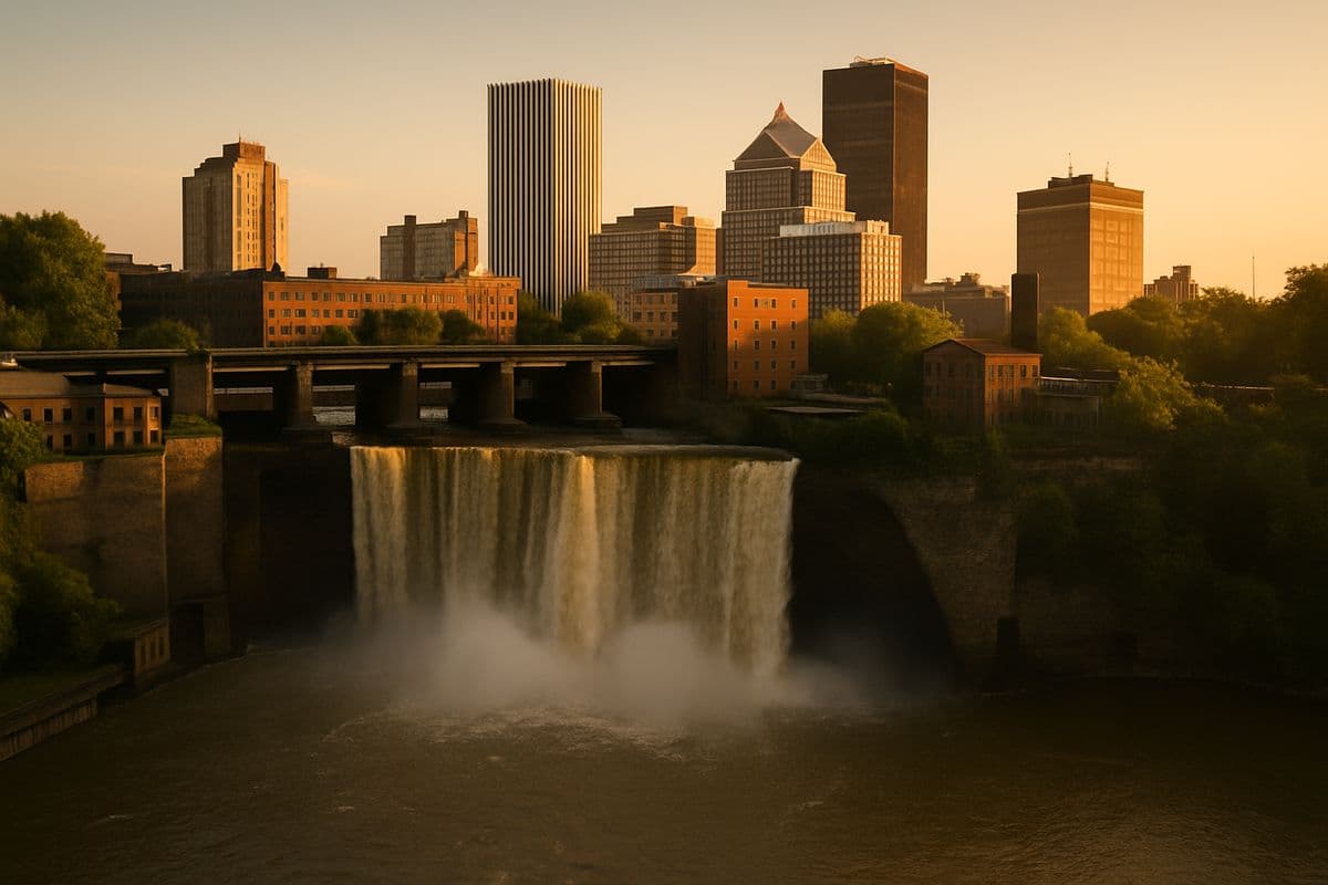 High Falls and the downtown Rochester, NY skyline