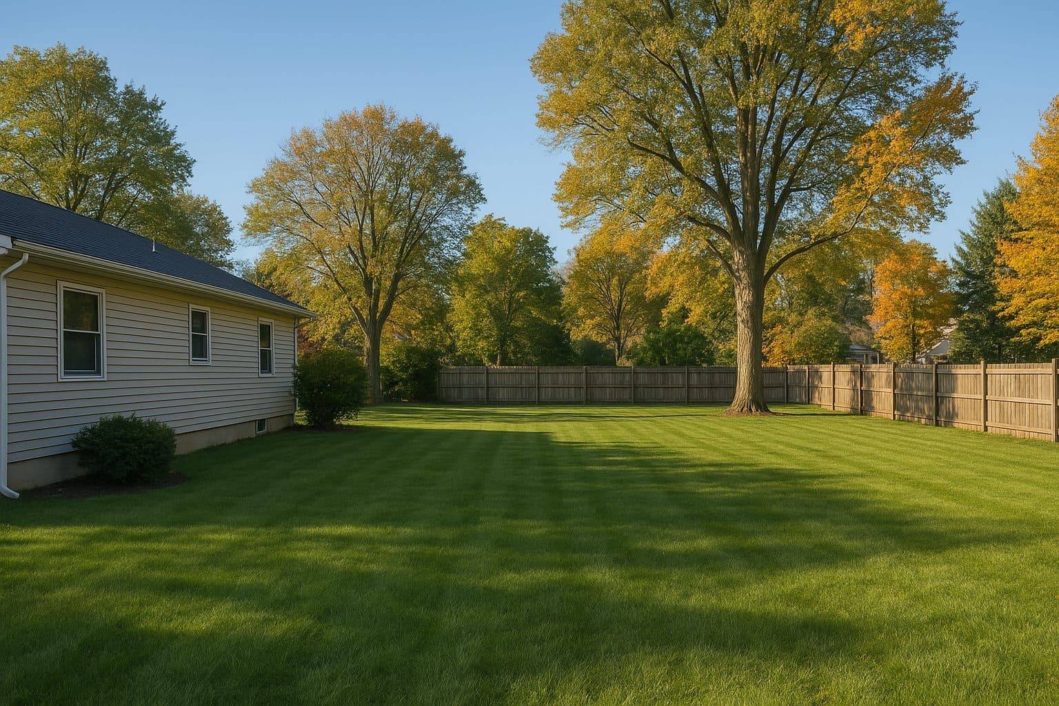 A tidy suburban backyard after a property cleanout