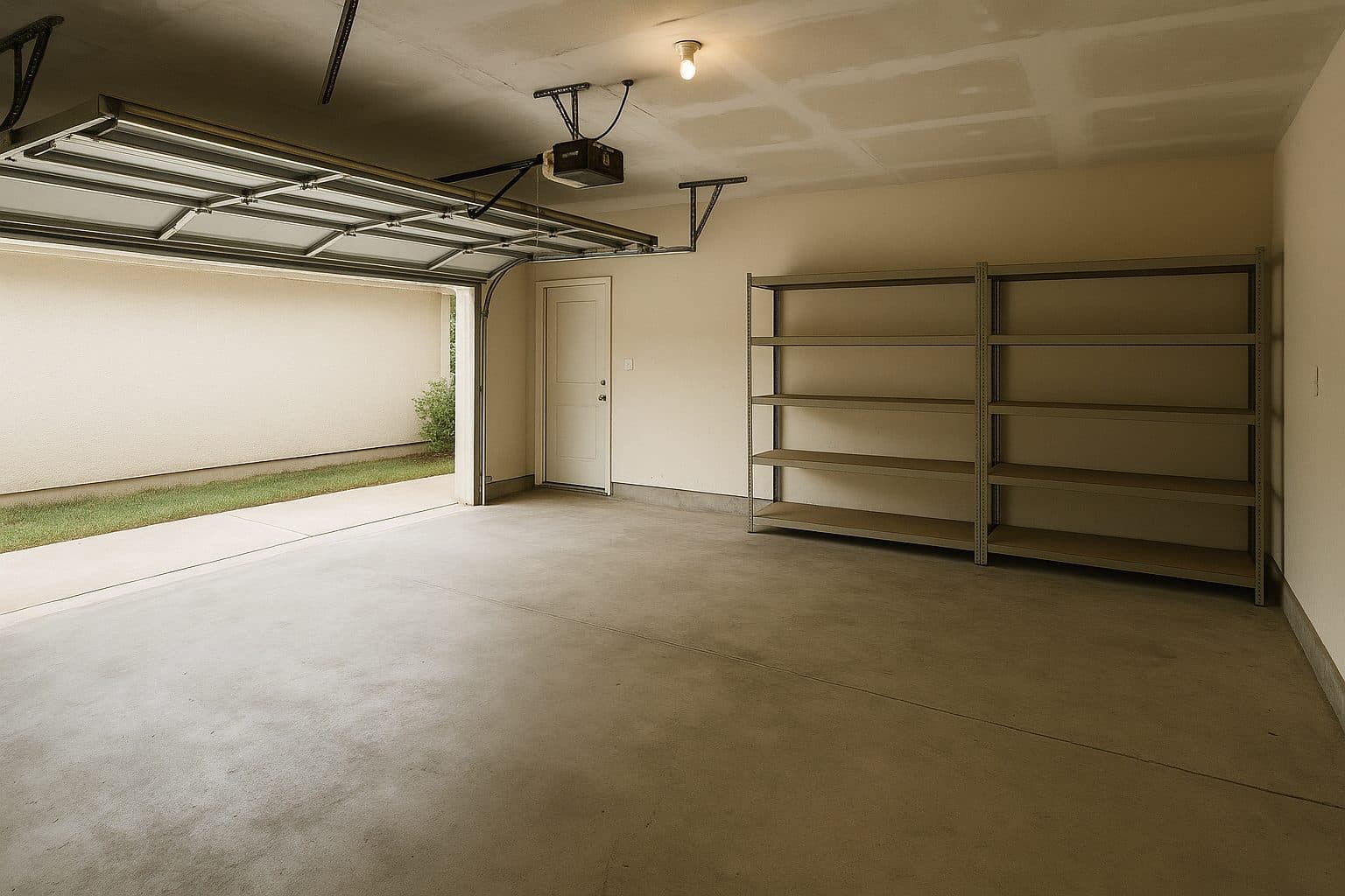 A residential garage cleared out after a junk removal cleanout